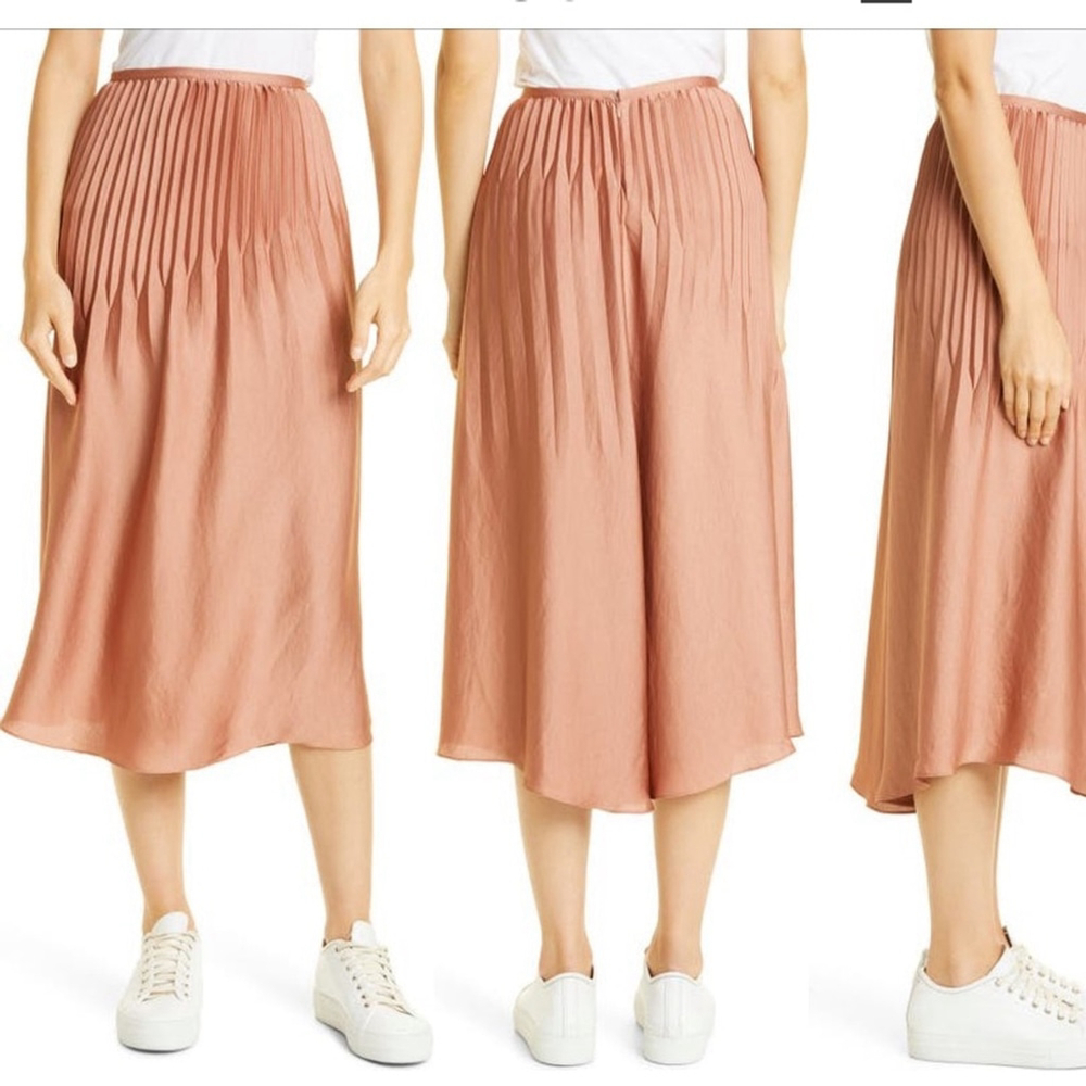 Vince Pleated Panel Satin Skirt